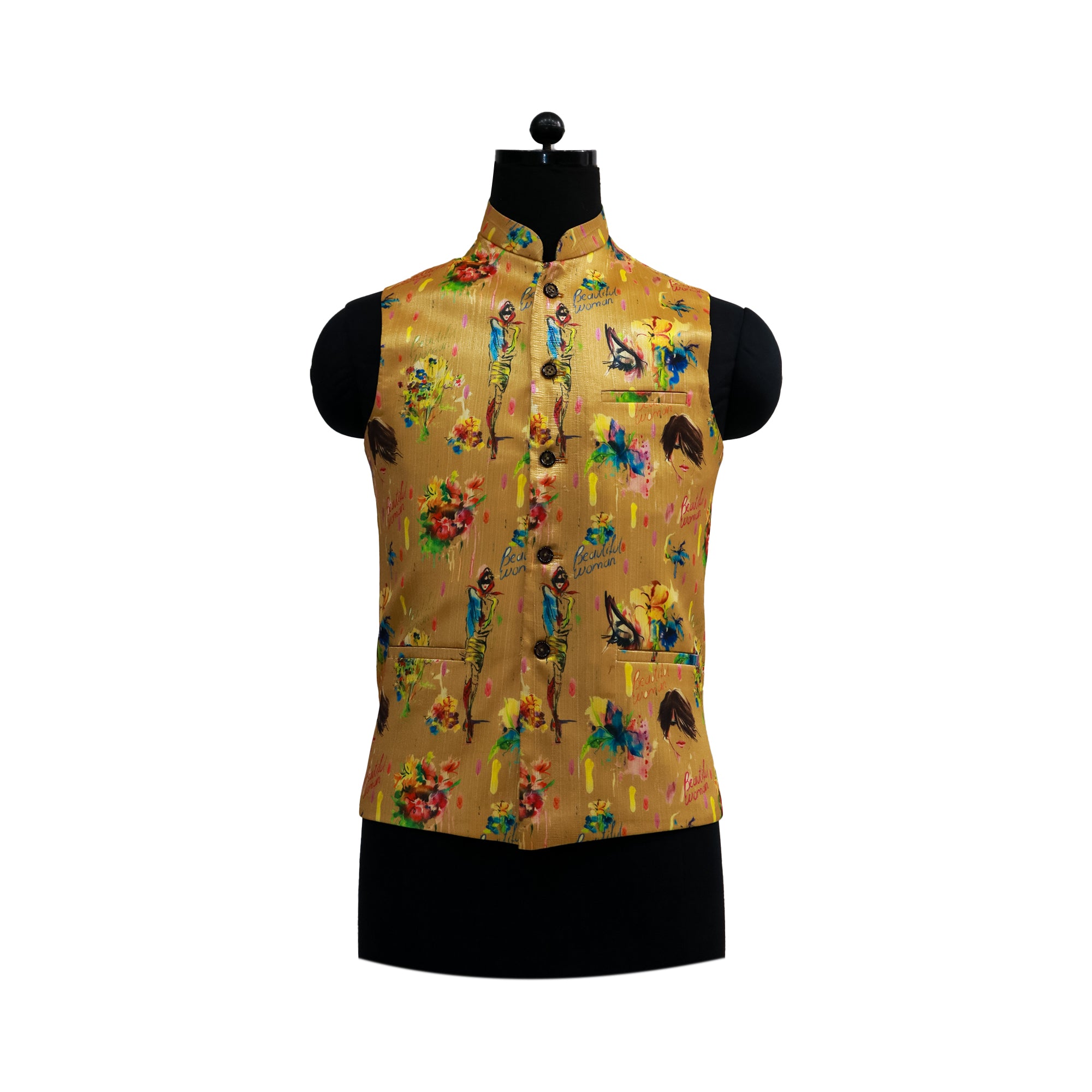 Men’s Mustard Printed Nehru Jacket with Ivory Kurta  Pajama – Contemporary Festive Wear