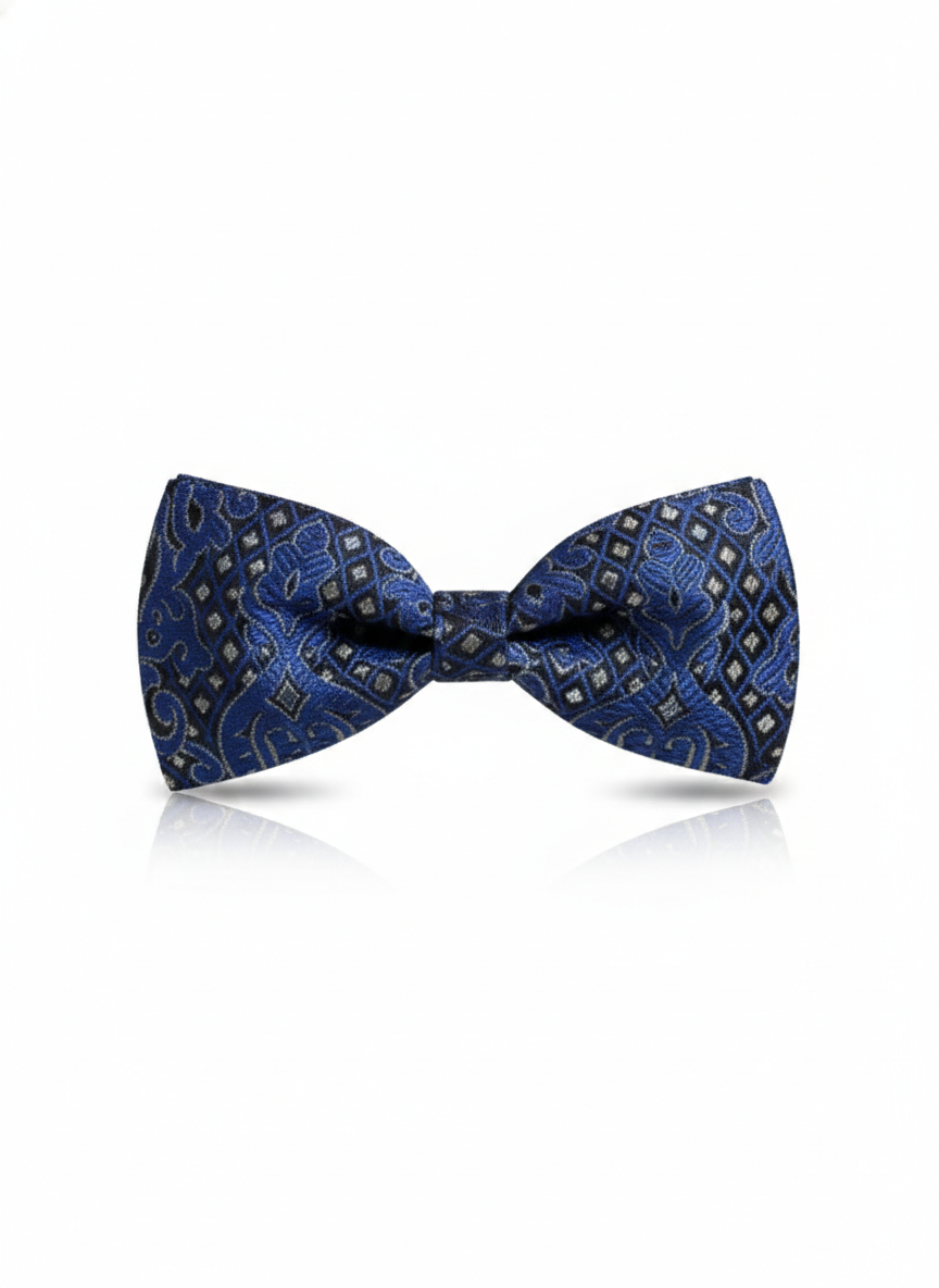 Luxury Royal Blue and Silver Geometric Men's Bow Tie