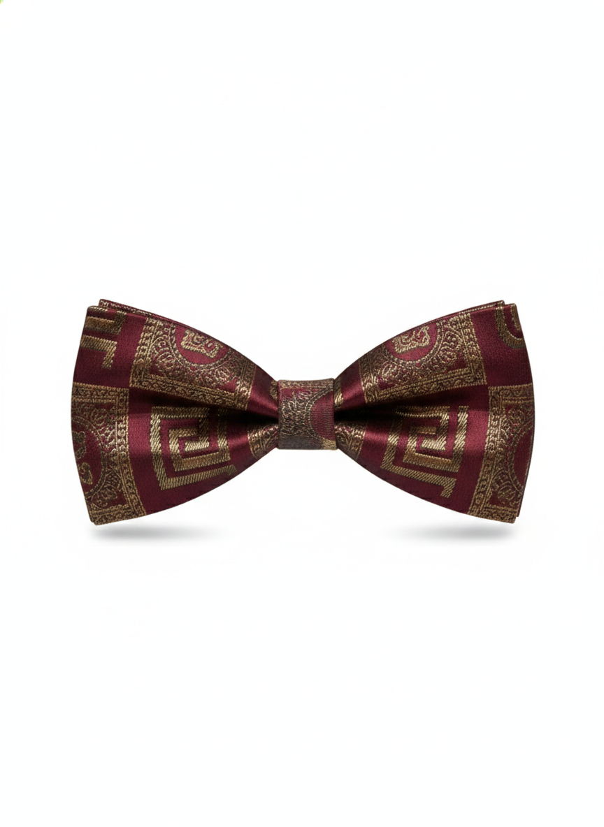 Luxury Burgundy and Gold Greek Key Men's Bow Tie