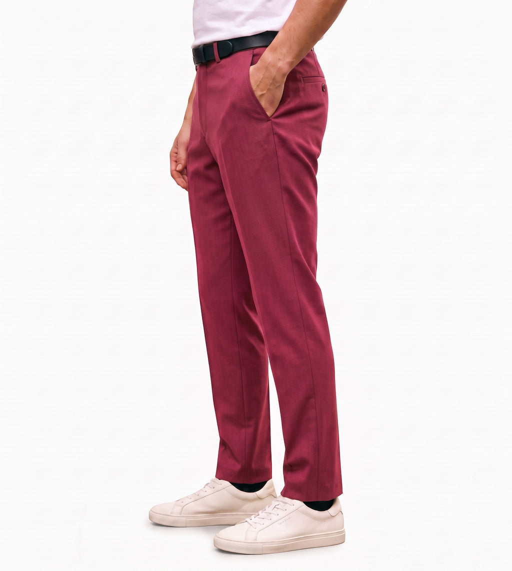 Men's Slim Fit Dress Pants Comfortable Stretch Formal Trousers Burgundy Red
