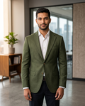 Premium Men's Slim Fit Moss Green Blazer Textured Single Breasted Suit Jacket