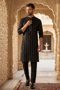 Men’s Midnight Black Sequin Partywear Kurta Pajama