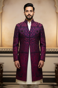 The Royal Amethyst: Hand-Beaded Deep Wine Sherwani