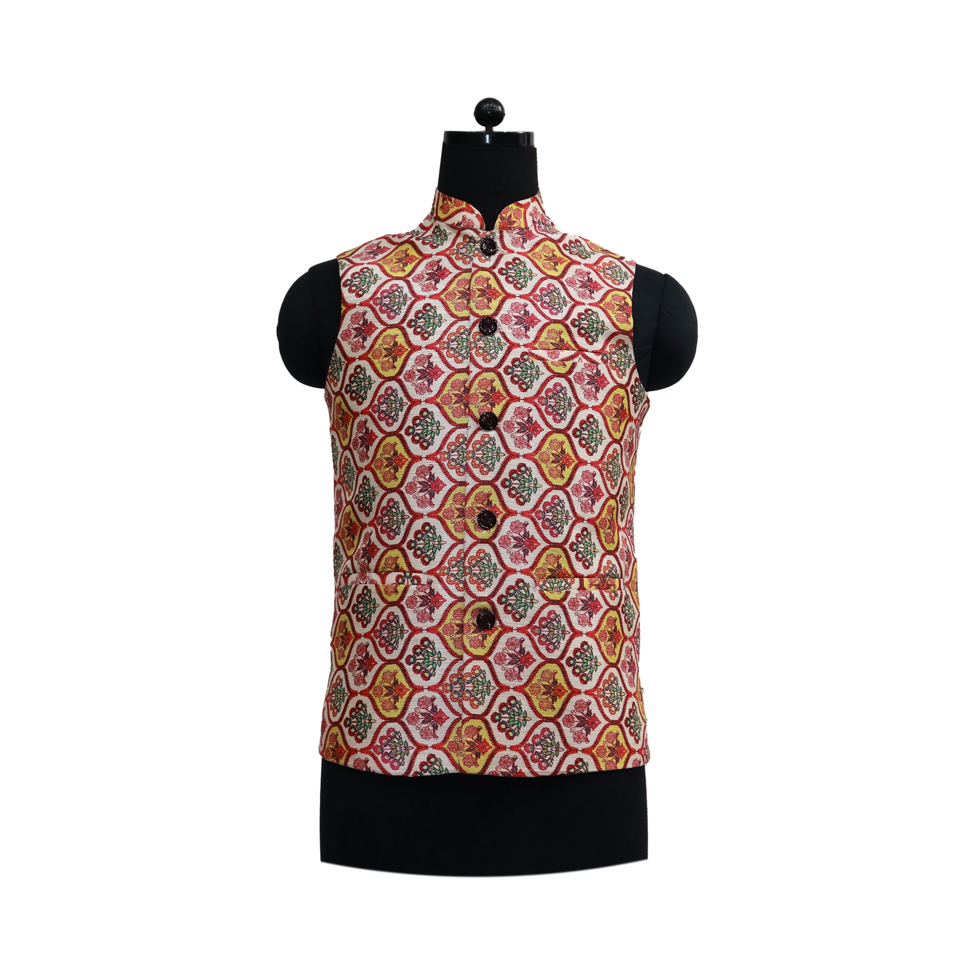 Men’s Multicolor Heritage Print Nehru Jacket with Ivory  Kurta Pajama – Festive Ethnic Wear