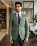 Premium Men's Slim Fit Olive Green Blazer Textured Single Breasted Suit Jacket