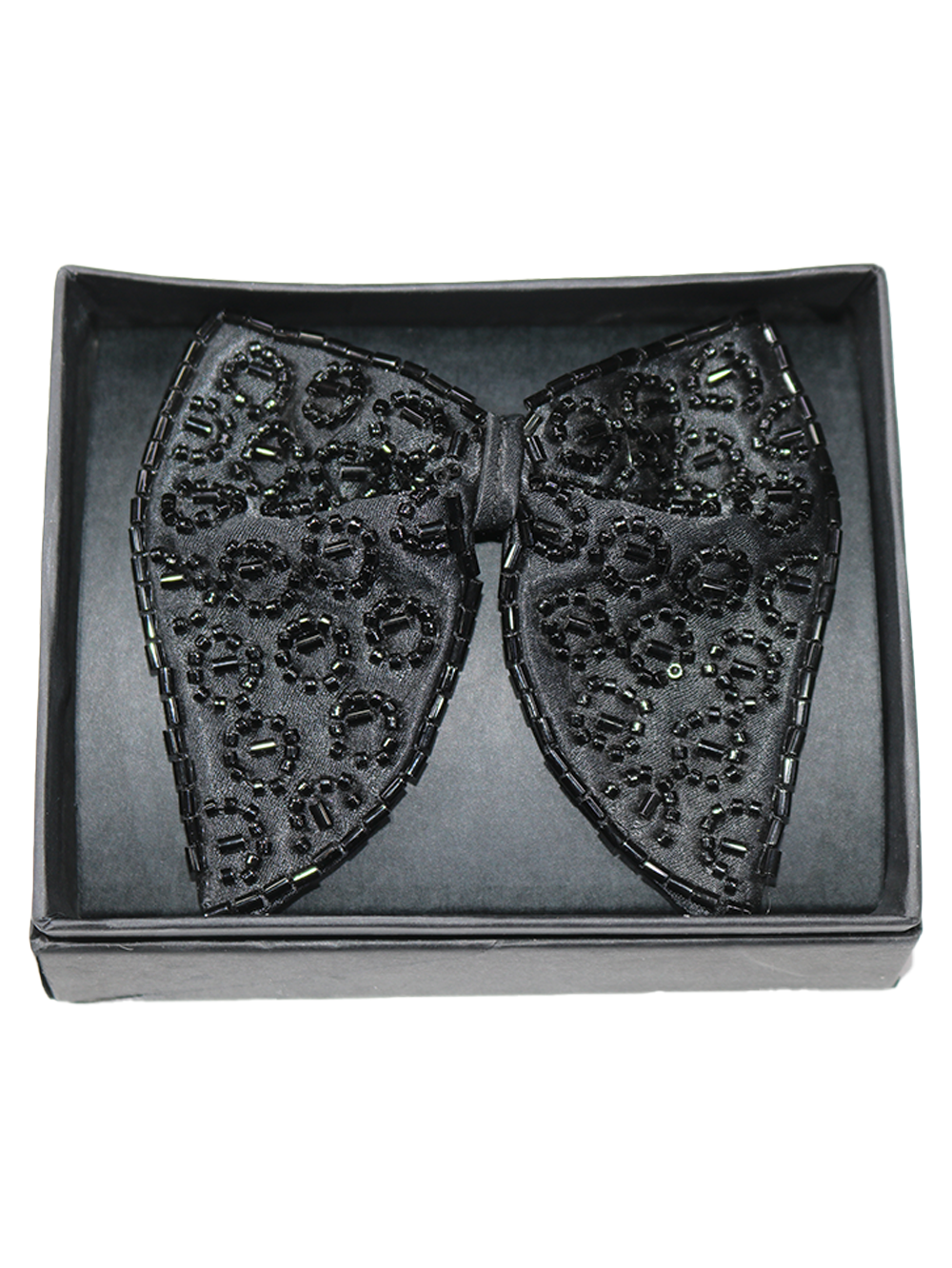 Sophisticated All Black Beaded Leopard Pattern Luxury Bow Tie
