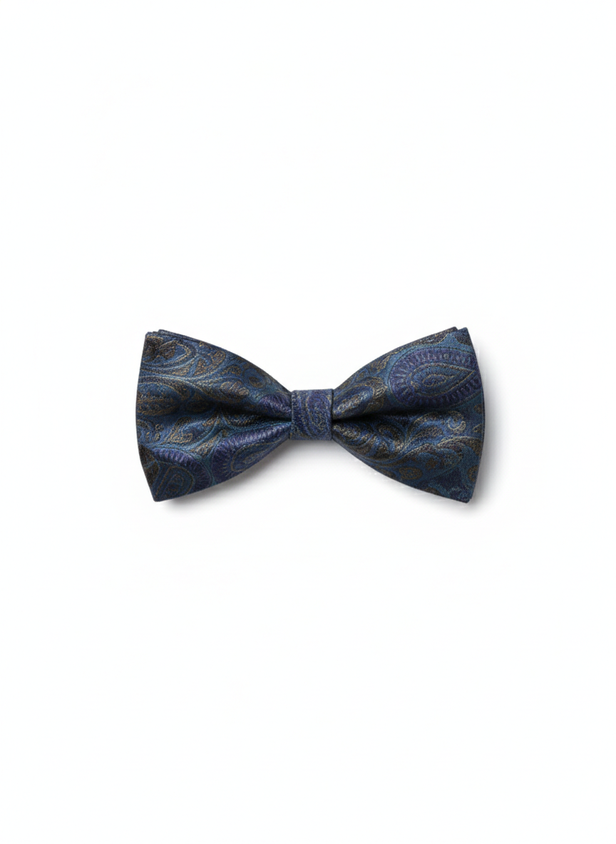 Regal Navy Blue and Bronze Paisley Men's Bow Tie