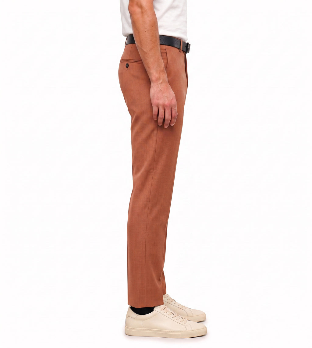Men's Slim Fit Dress Pants Comfortable Stretch Formal Trousers Terracotta Orange
