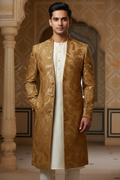 The Gilded Heritage: Gold Brocade Sherwani Set