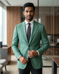 Premium Men's Slim Fit Sage Green Blazer Textured Single Breasted Suit Jacket