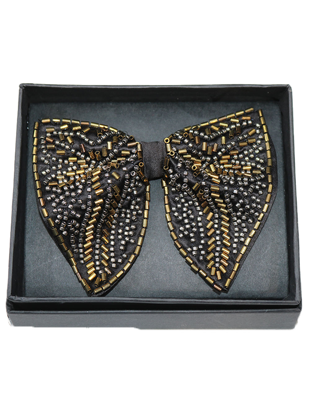 Luxury Black Silver and Gold Mosaic Beaded Bow Tie