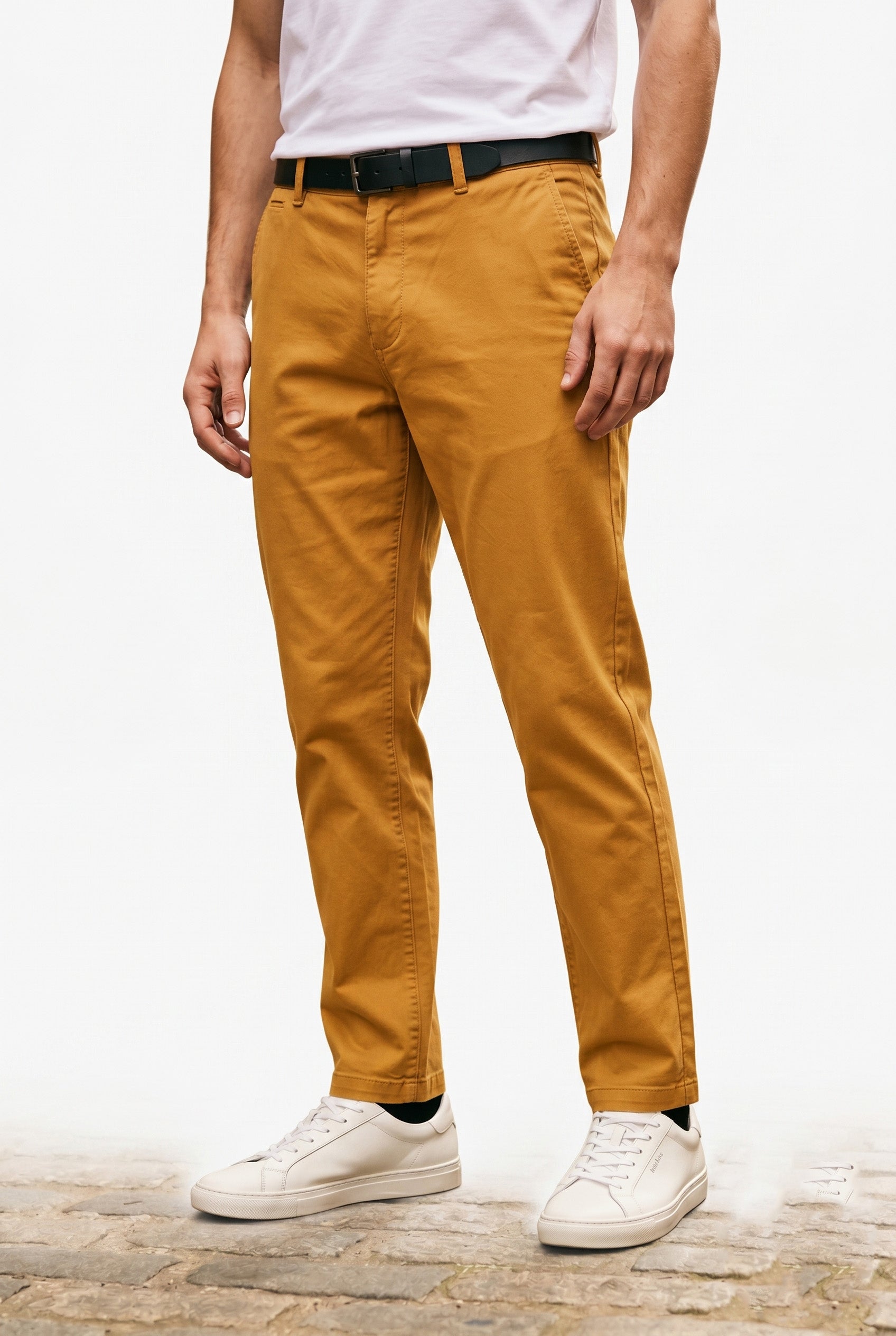 Men's Slim Fit Chino Pants Comfortable Stretch Cotton Trousers Mustard Yellow