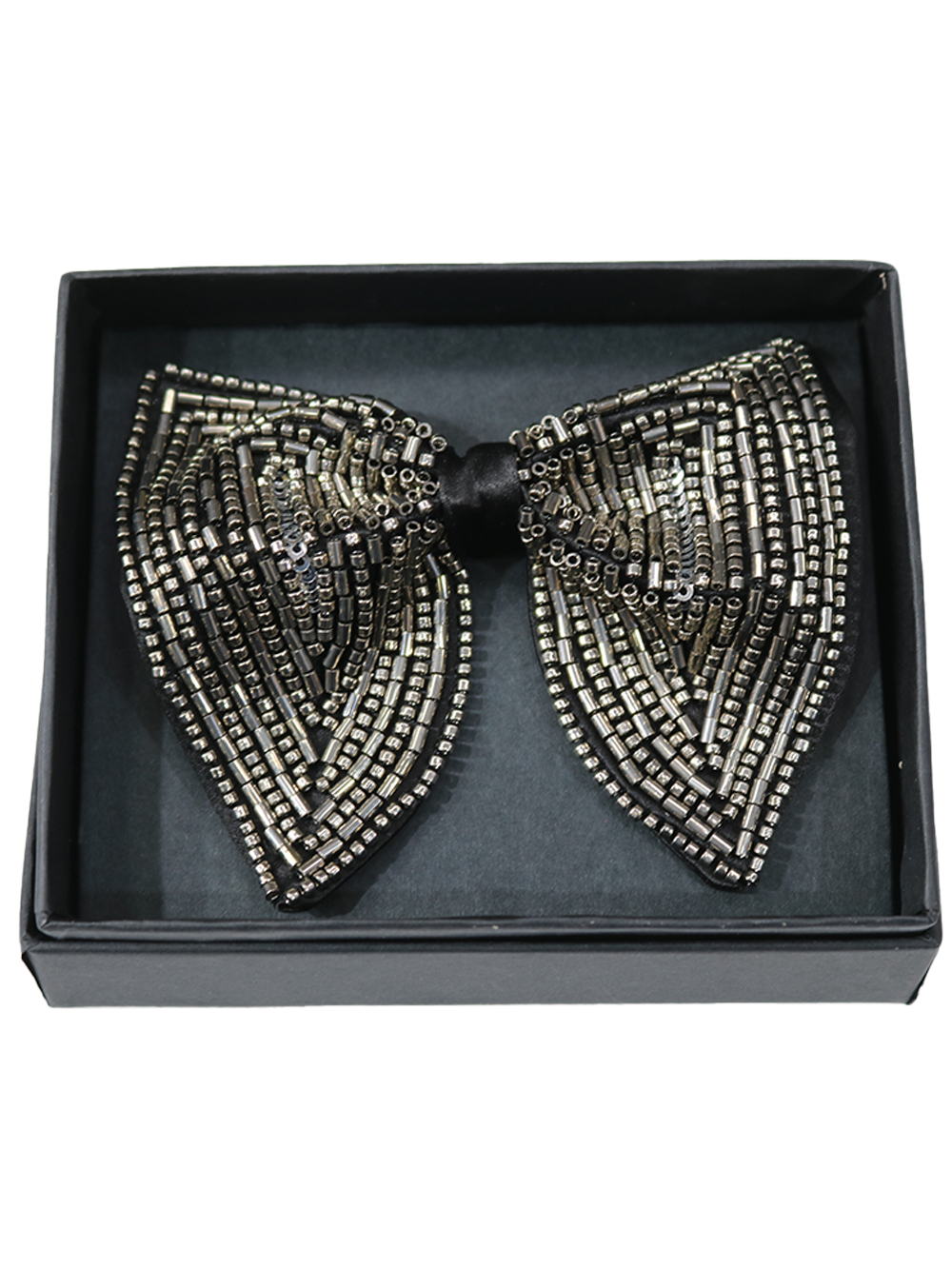 Striking Silver and Black Beaded Chevron Luxury Bow Tie