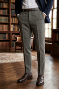 Men's Tailored Charcoal Herringbone Tweed  Trousers