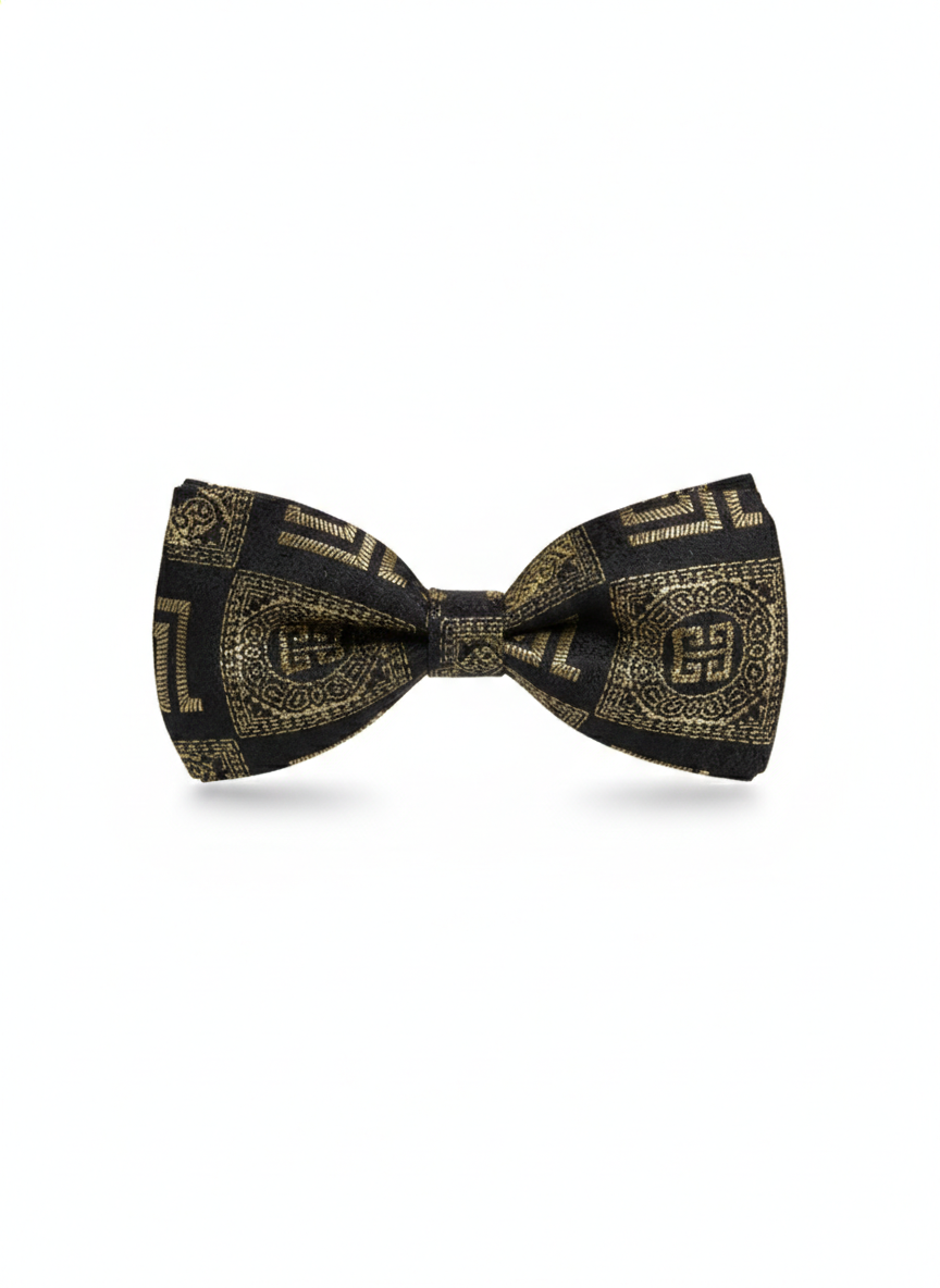 Luxury Black and Gold Greek Key Men's Bow Tie