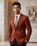 Premium Men's Slim Fit Terracotta Orange Blazer Smooth Single Breasted Suit Jacket