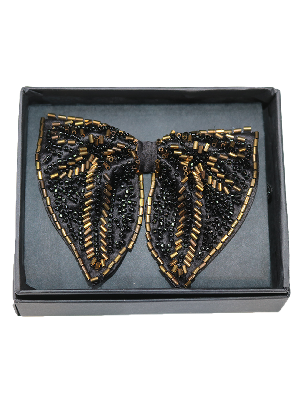 Exquisite Black and Gold Embellished Statement Bow Tie