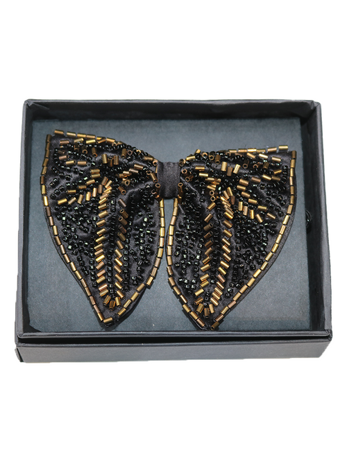 Exquisite Black and Gold Embellished Statement Bow Tie