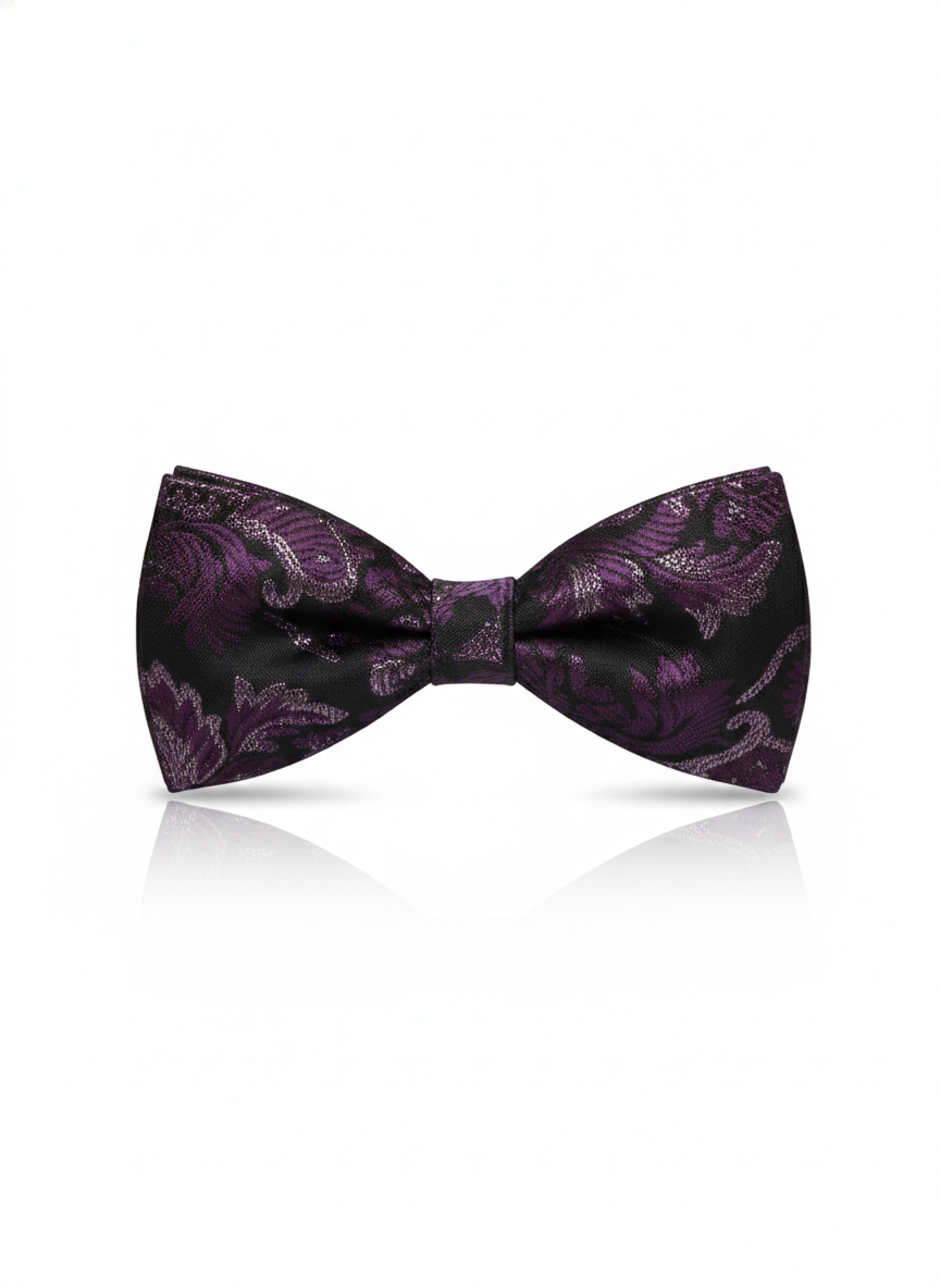 Luxury Royal Purple and Silver Baroque Men's Bow Tie
