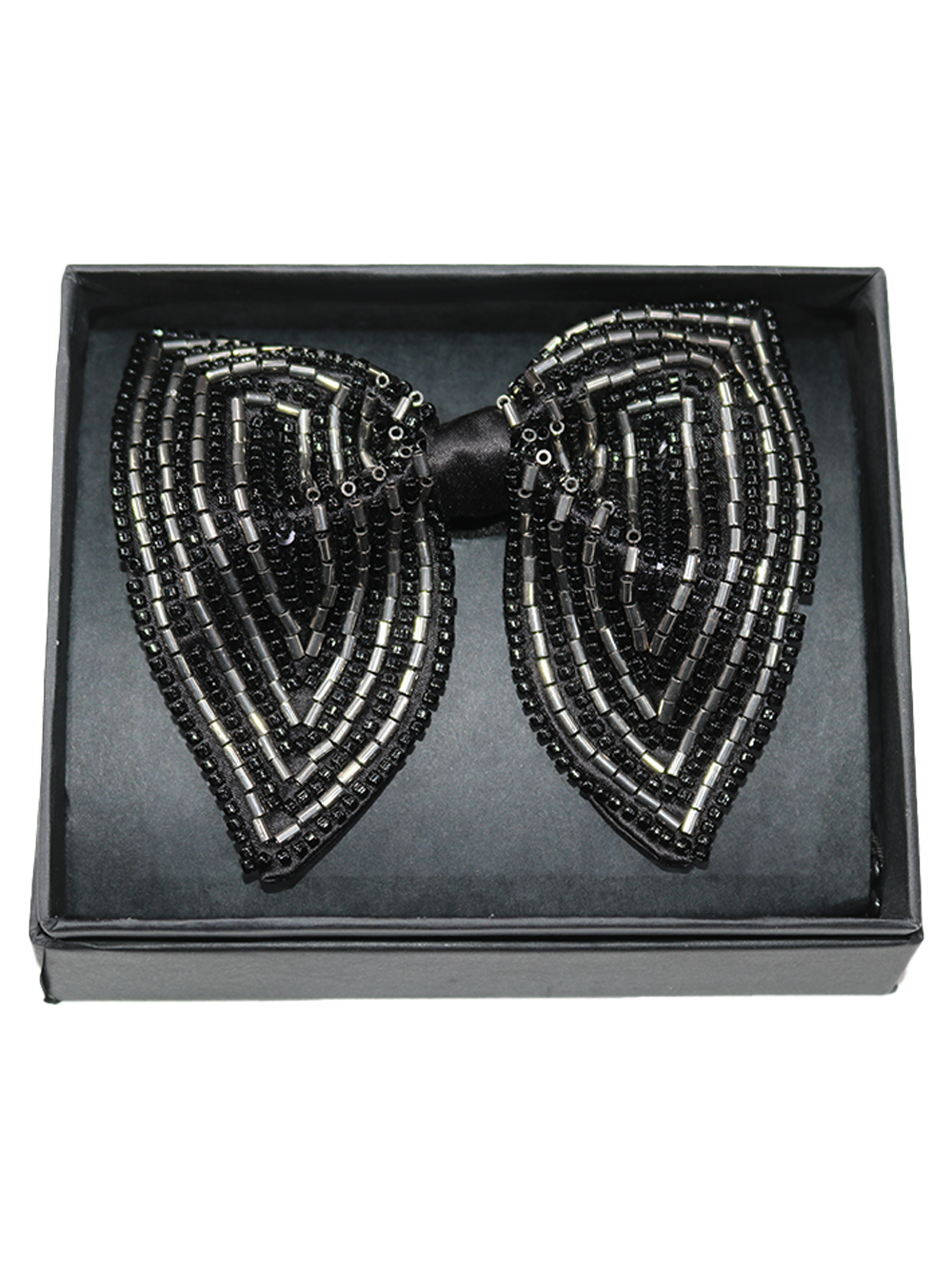 striking Black and Silver Beaded Chevron Luxury Bow Tie