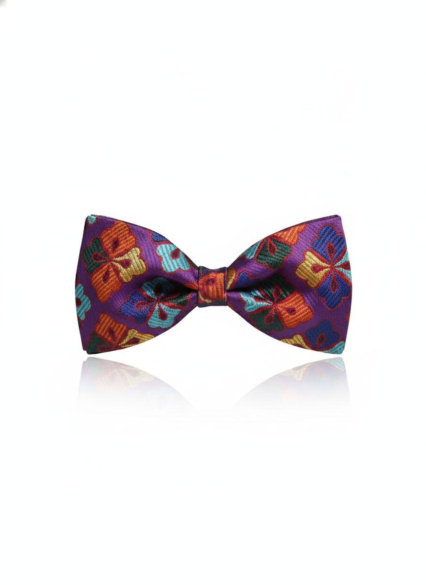 Vibrant Purple and Multicolor Floral Geometric Men's Bow Tie
