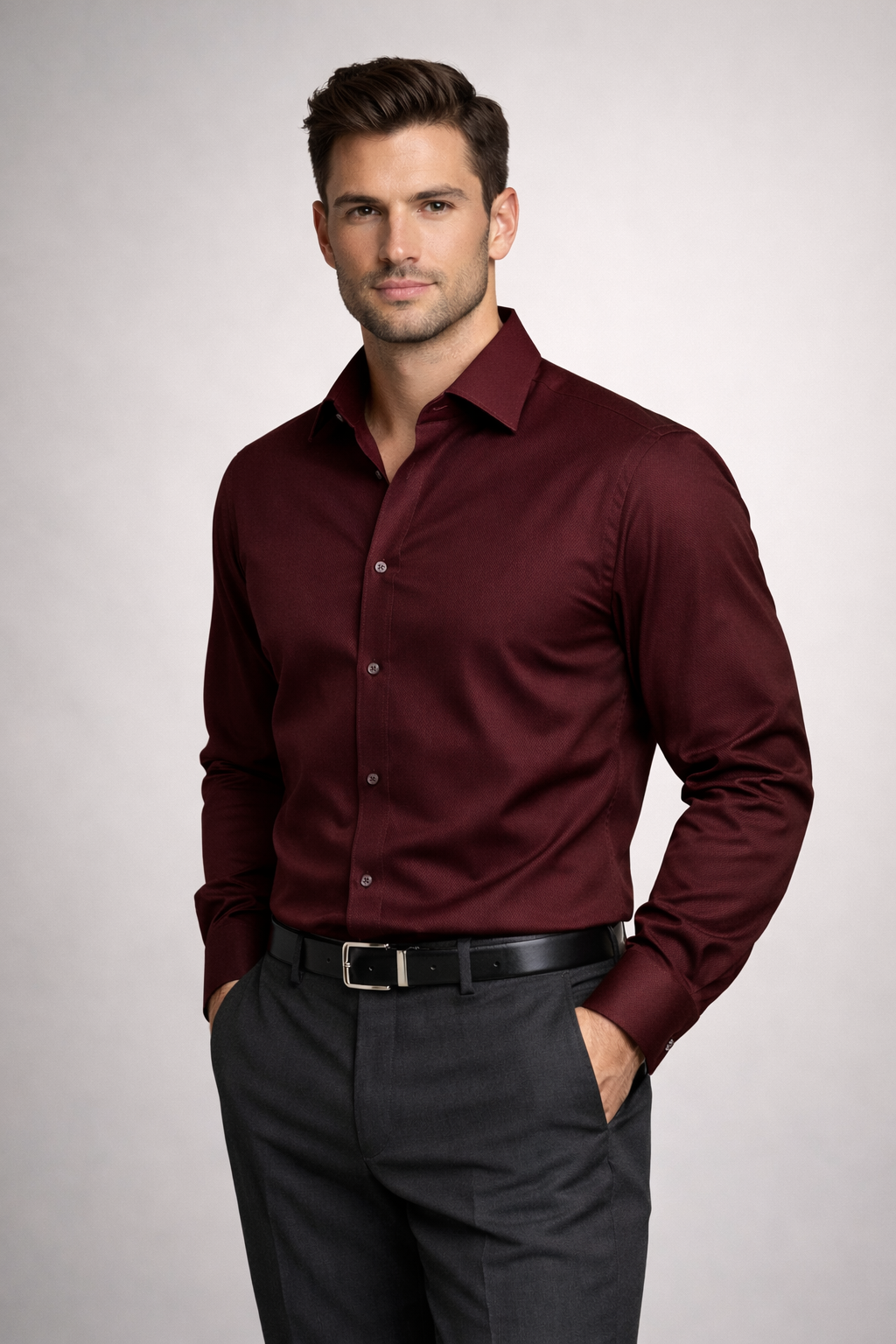 Men’s Maroon Formal Shirt | Premium Slim Fit Full Sleeve Shirt for Men | Cotton Blend Office Wear & Party Wear Shirt