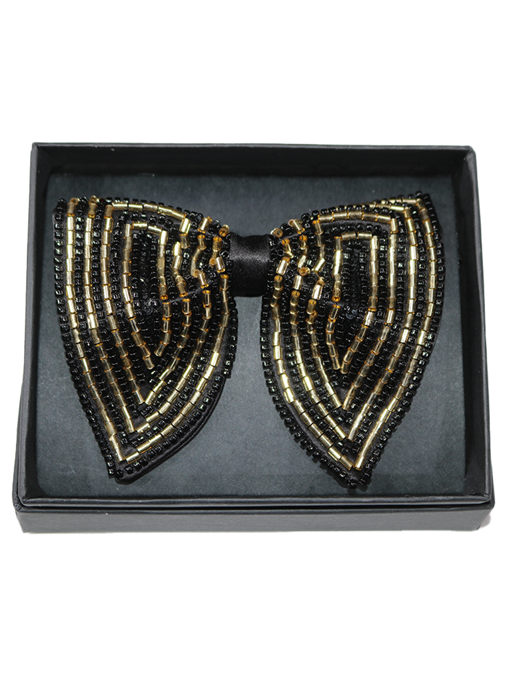 striking Gold and Black Beaded Chevron Statement Bow Tie