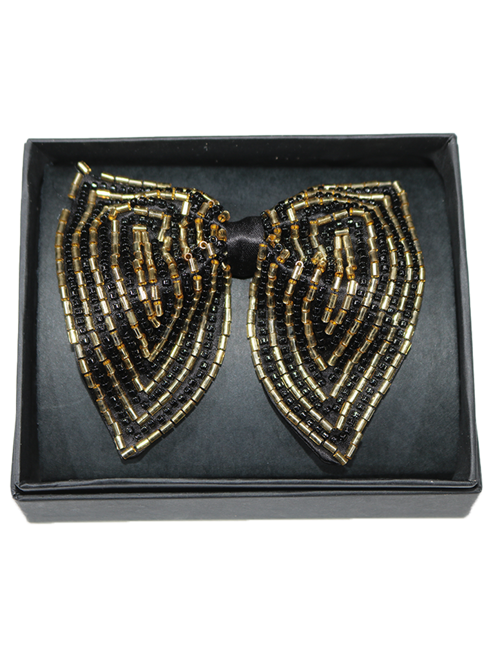 Striking Gold and Black Beaded Chevron Statement Bow Tie