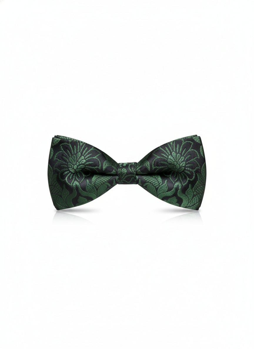 Exquisite Emerald Green and Black Floral Men's Bow Tie