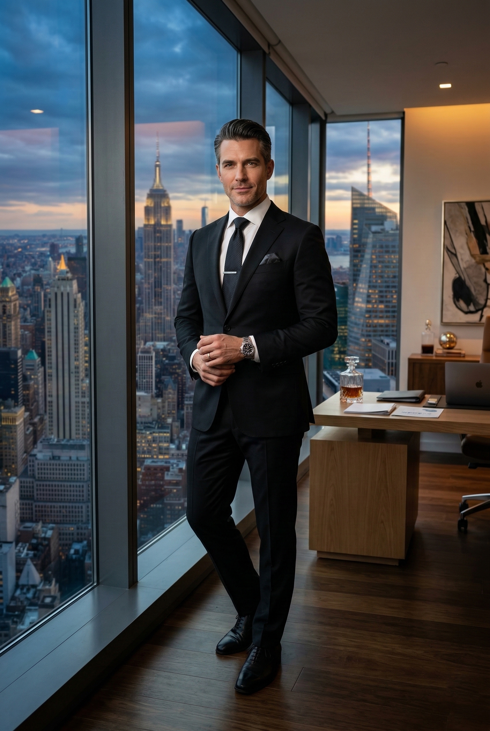 Executive Modern-Fit Business Suit – Midnight Black