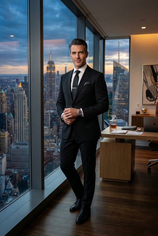 Executive Modern-Fit Business Suit – Midnight Black