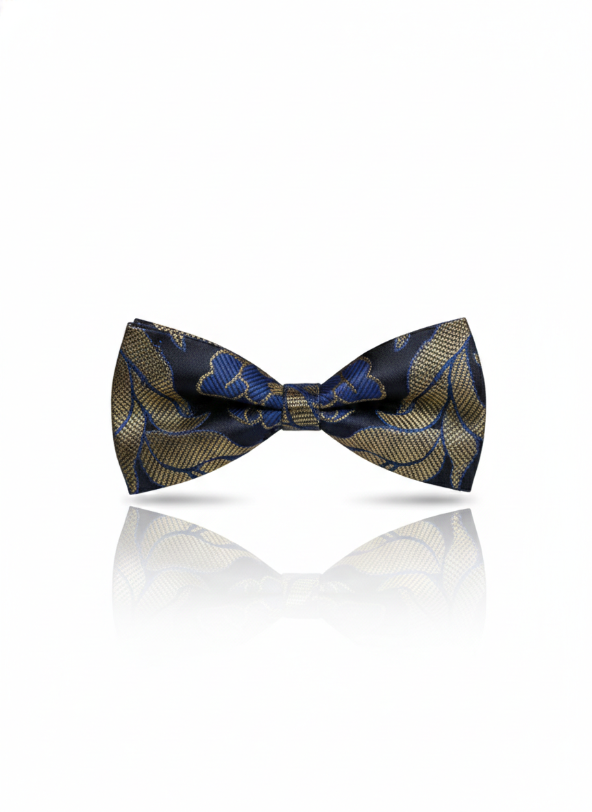 Luxury Navy Blue and Bronze Baroque Men's Bow Tie