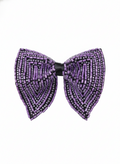 Exquisite Black Bowtie with Geometric Purple Bugle Beads