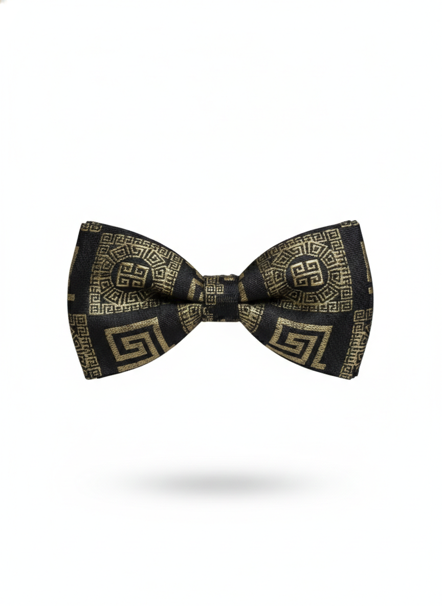 Luxury Black and Gold Greek Key Medallion Men's Bow Tie