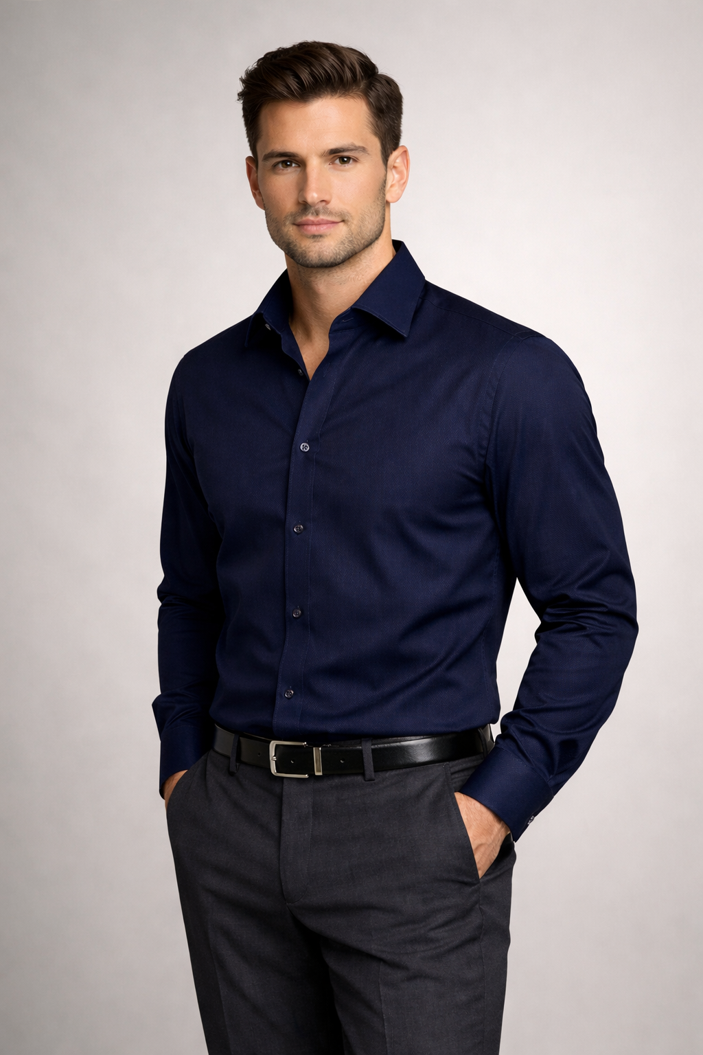 Men’s Navy Blue Formal Shirt | Premium Slim Fit Office Wear Shirt | Full Sleeve Cotton Blend Business Shirt for Men