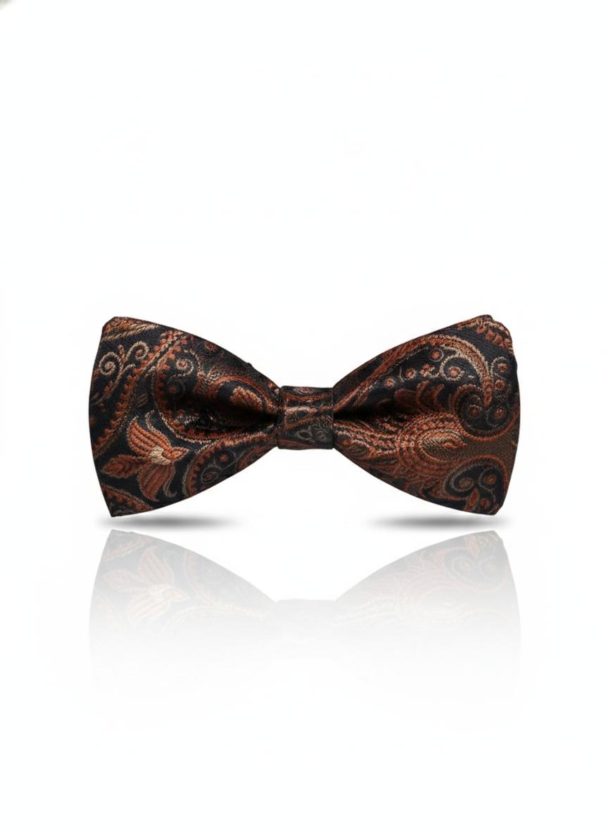 Luxury Copper Bronze and Black Floral Paisley Men's Bow Tie