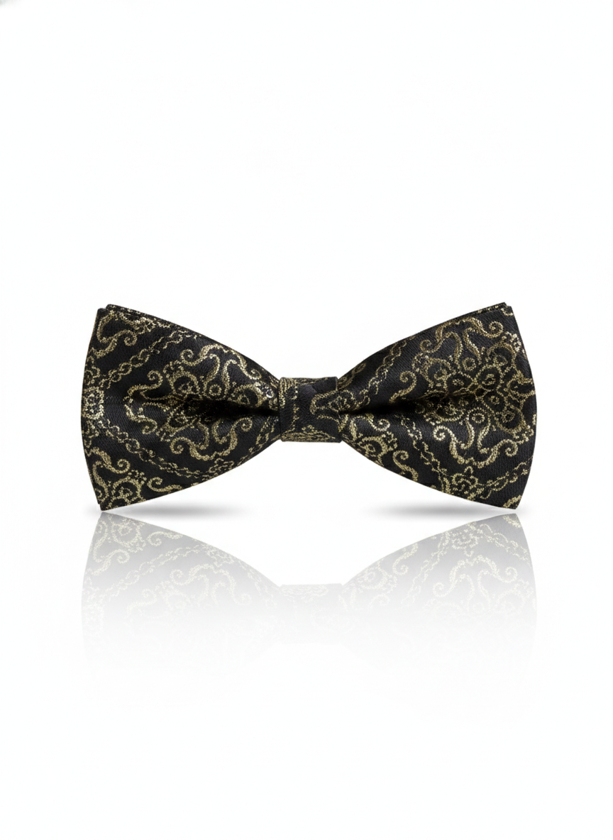 Luxurious Black and Metallic Gold Baroque Pattern Men's Bow Tie