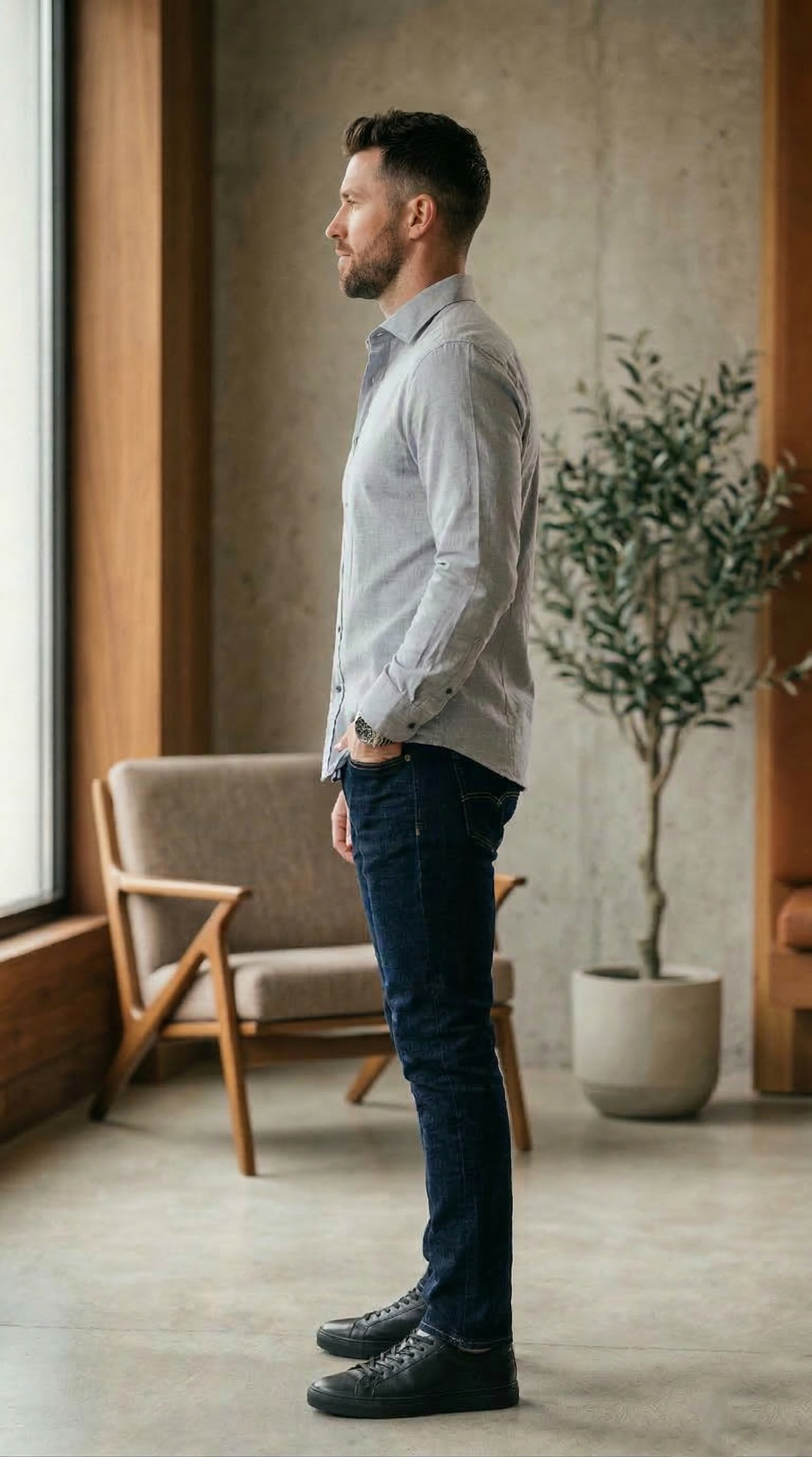 Men’s Slim-Fit Casual Shirt in Light Steel Blue