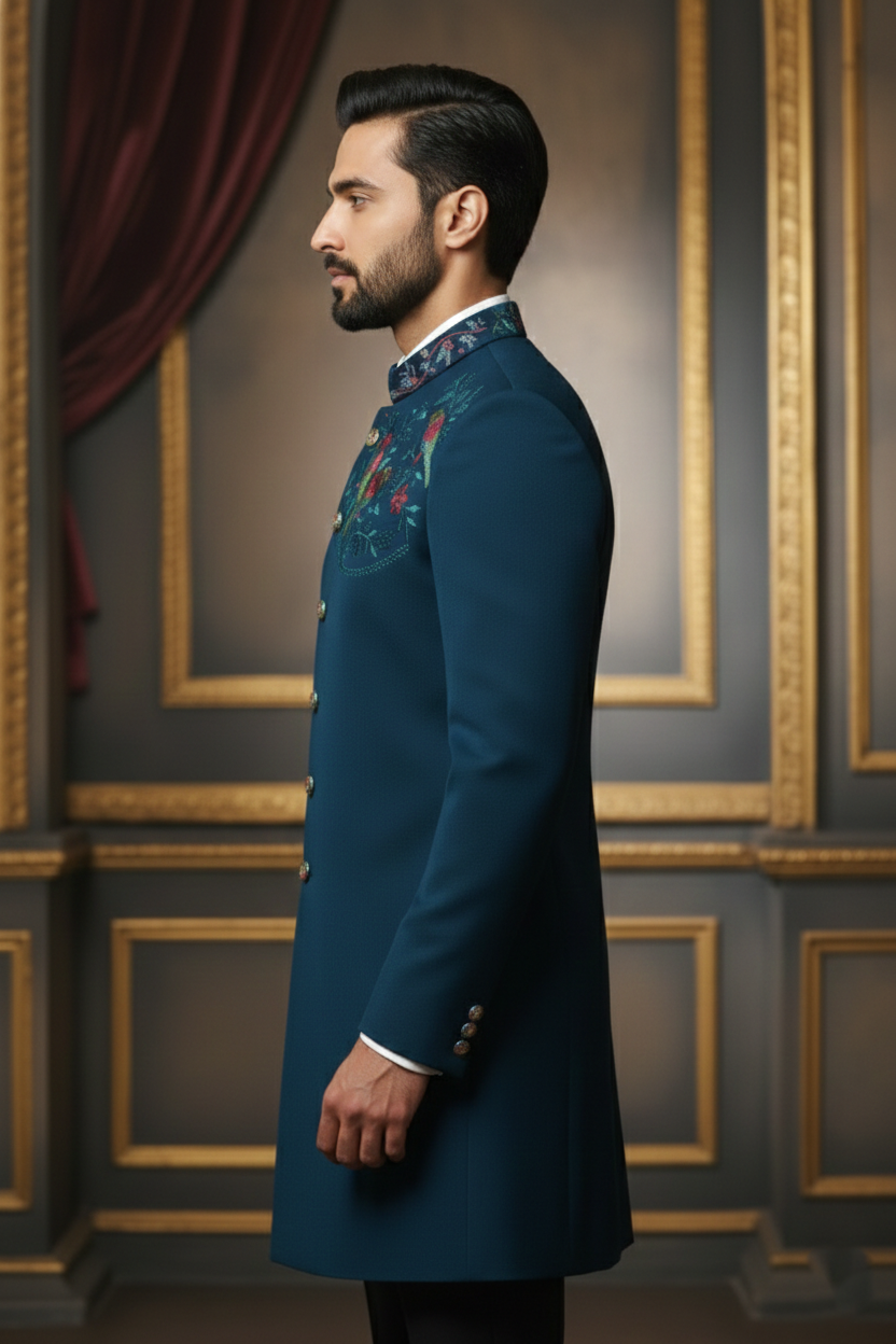 The Azure Artisan: Bird-Motif Indo-Western