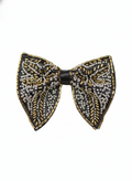 Glamorous Gold Silver and Black Beaded Statement Bow Tie Accessory