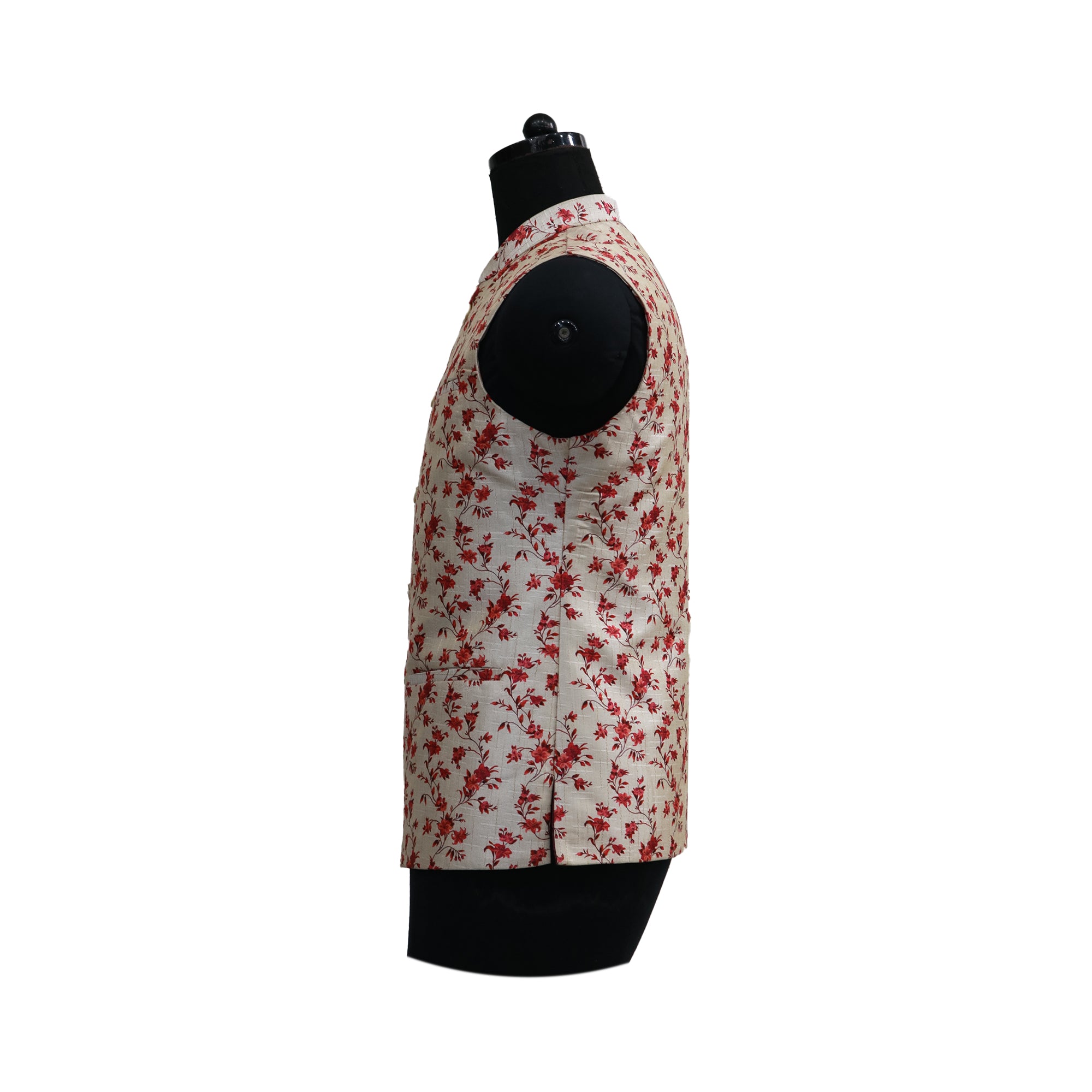 Men’s Ivory Floral Print Nehru Jacket with Kurta Pajama –  Elegant Festive Wear