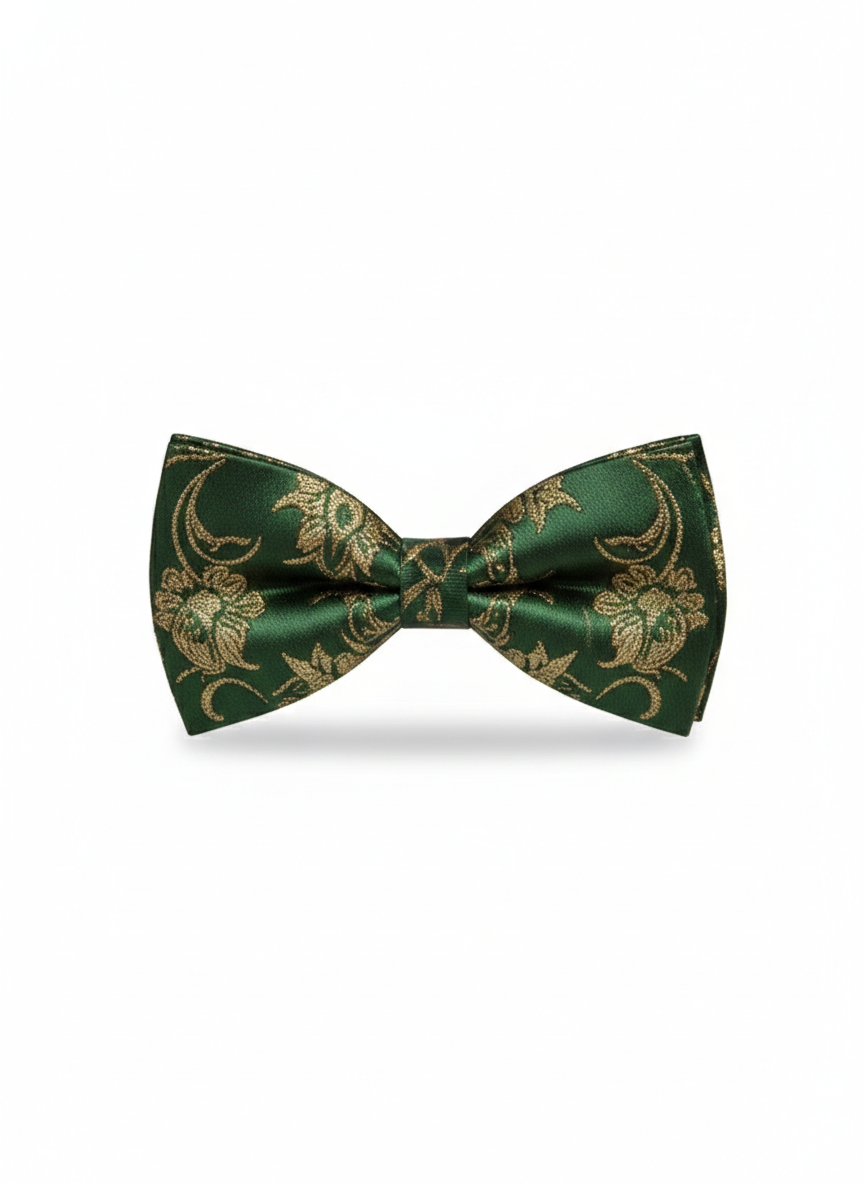 Luxury Emerald Green and Gold Floral Men's Bow Tie