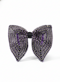 Luxury Black Bowtie with Silver and Purple Geometric Beadwork