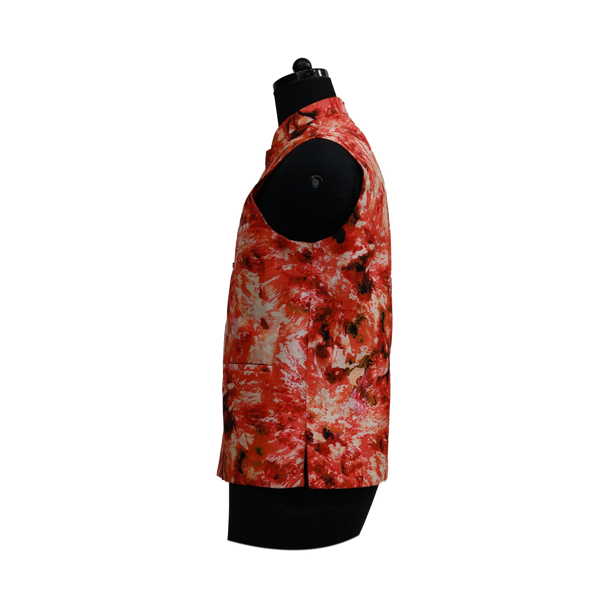 Men’s Red Floral Nehru Jacket with Ivory Kurta Pajama –  Festive Wedding Ethnic Wear
