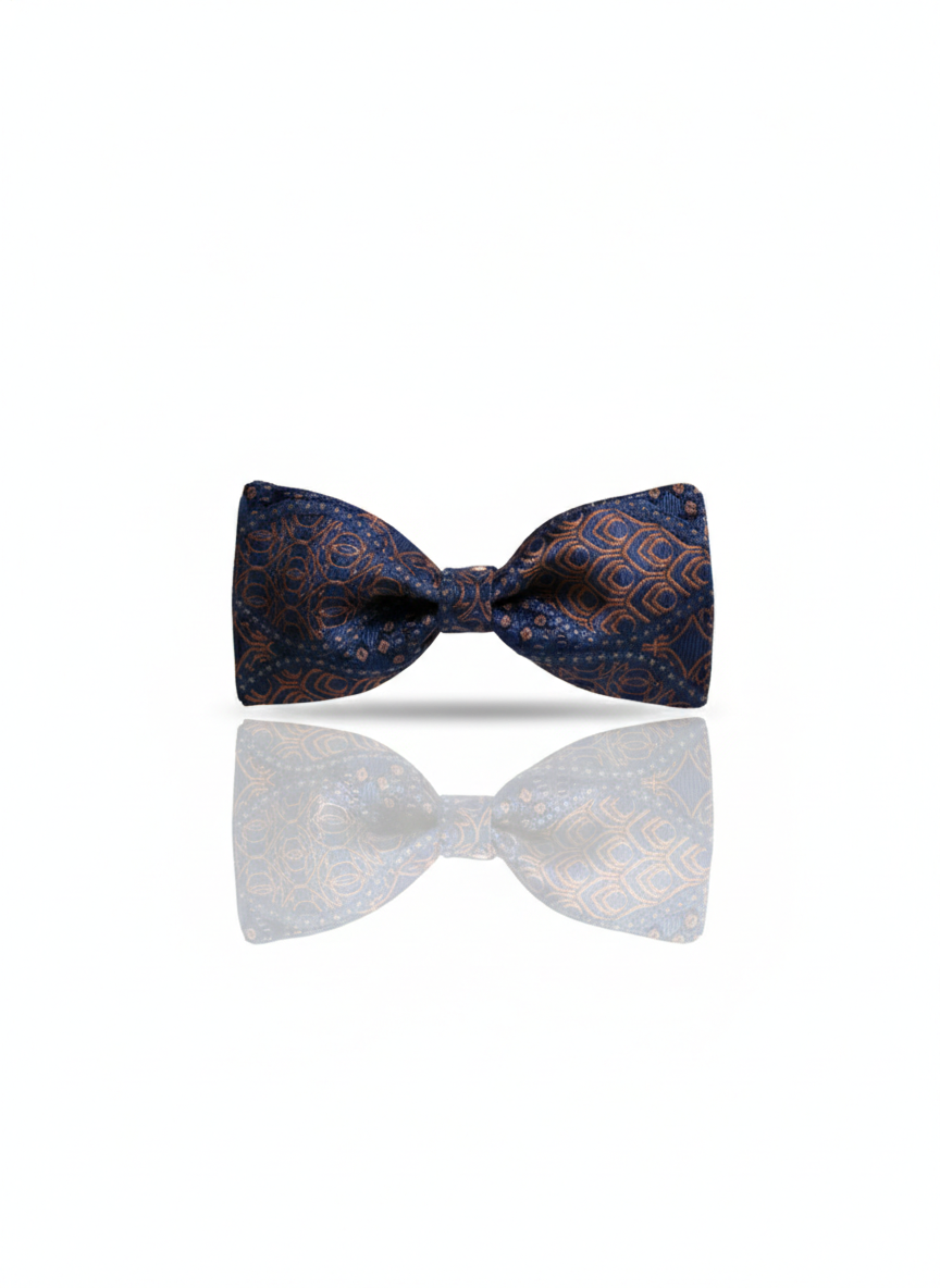 Artistic Navy Blue and Bronze Abstract Mandala Men's Bow Tie