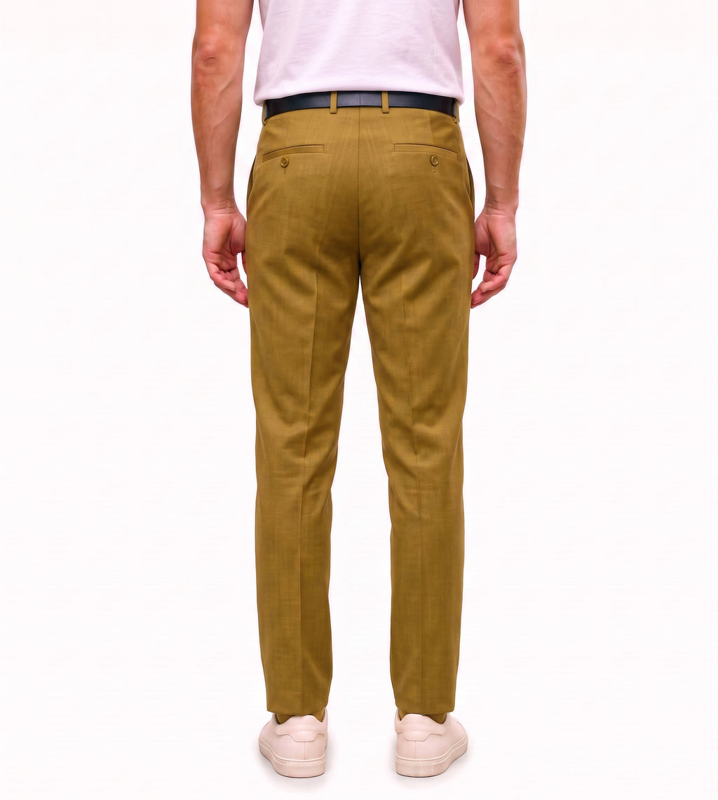 Men's Slim Fit Dress Pants Comfortable Stretch Formal Trousers Olive Gold