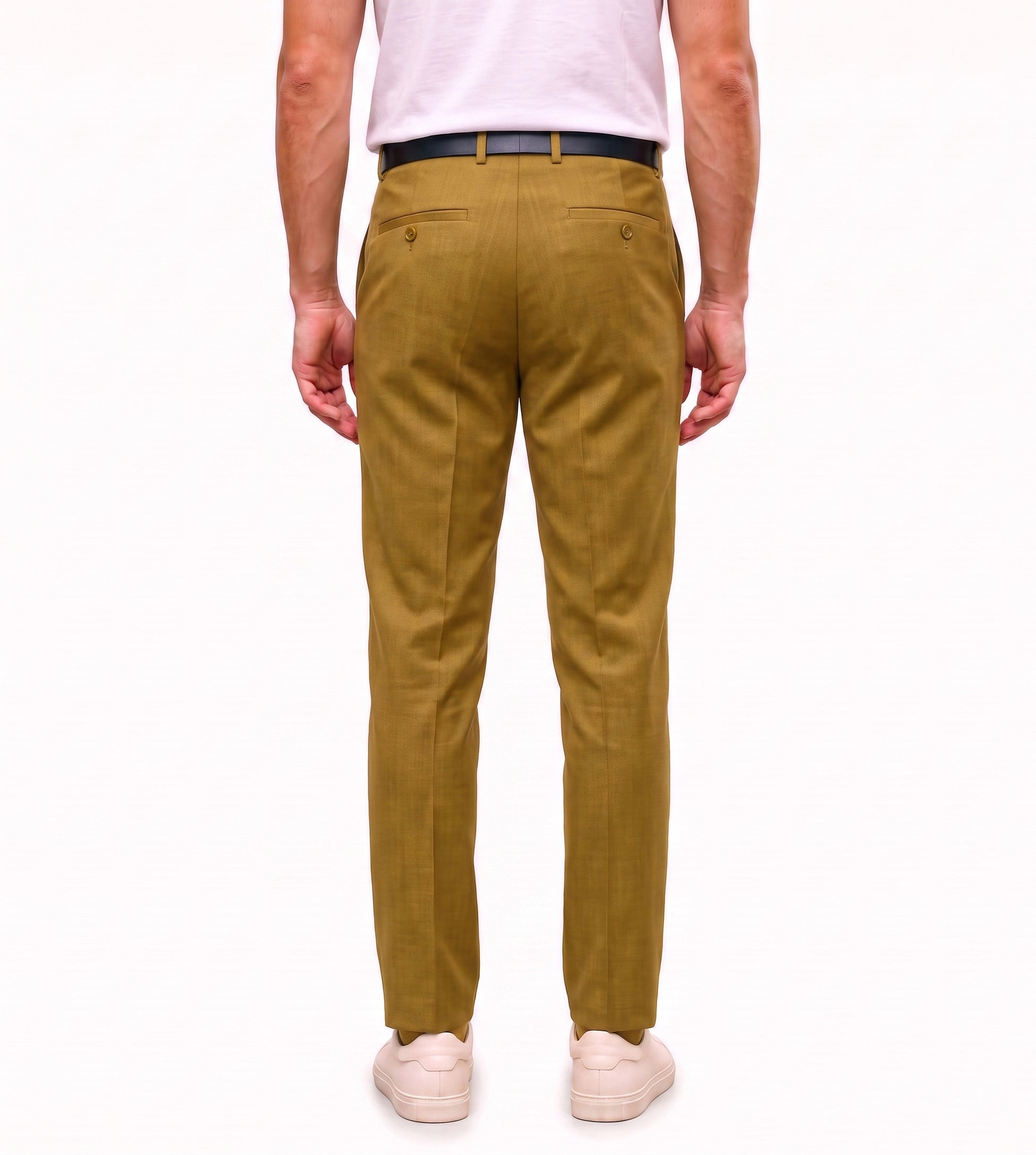 Men's Slim Fit Dress Pants Comfortable Stretch Formal Trousers Olive Gold