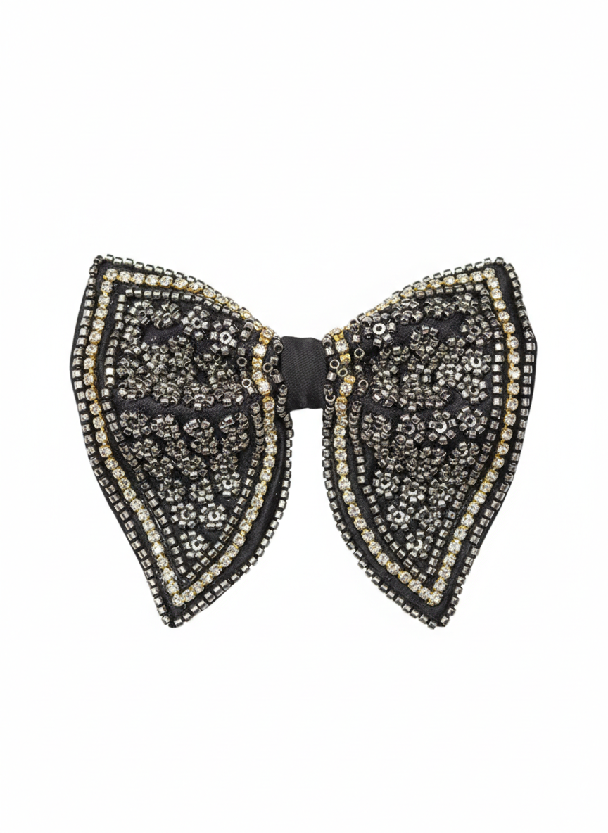 Glamorous Silver Gold and Black Beaded Luxury Bow Tie