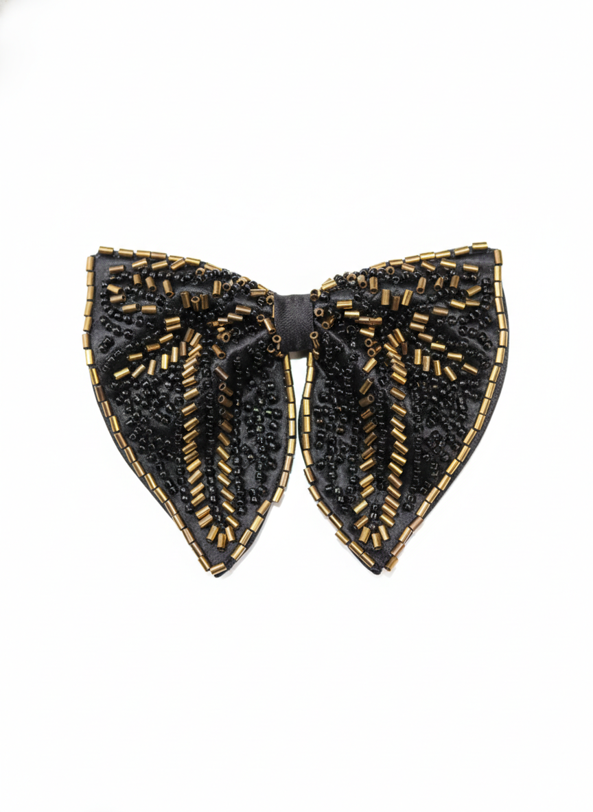 Exquisite Black and Gold Embellished Statement Bow Tie