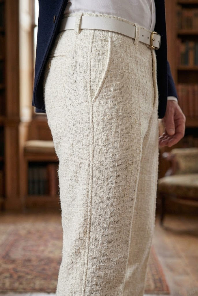 Men's Winter White Herringbone Tweed Tailored  Trousers